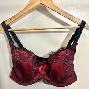 Elomi Anushka Plunge Underwire Lace Red and Black Bra Size 30DDD